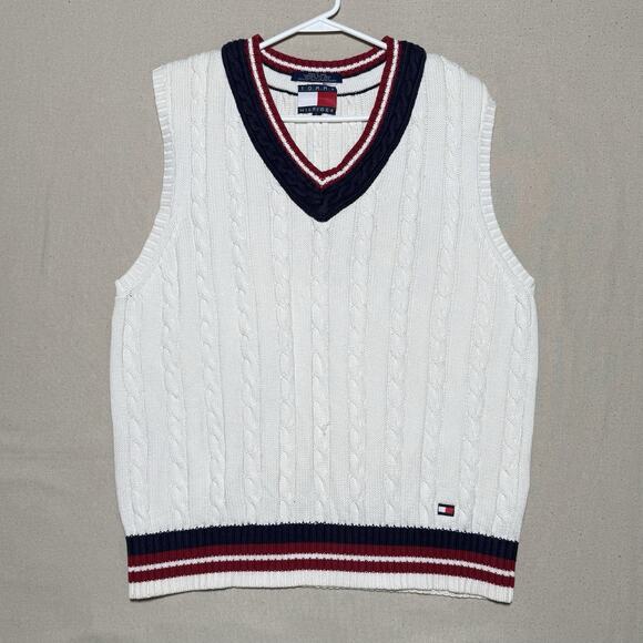 Tommy Hilfiger Other - Vintage Tommy Hilfiger Sweater Vest Sz L White Cable Knit V Neck Preppy Academia